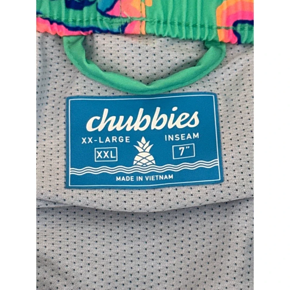 Chubbies Swim Trunks Teal Blue Pink Shark Print Drawstring Pockets Mens XXL NWOT